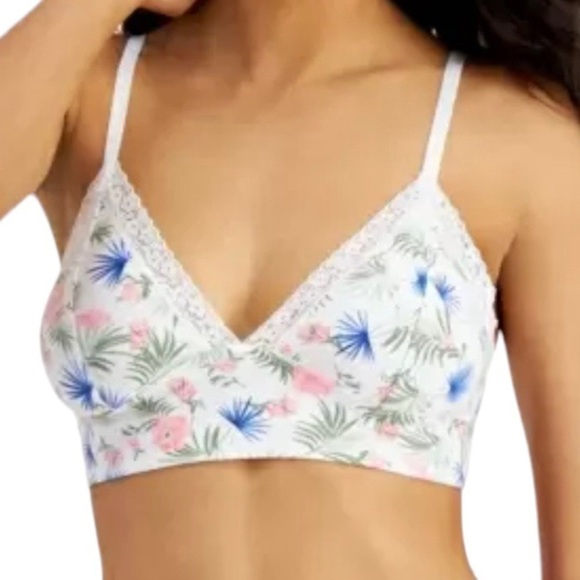 Jenni On Repeat Wide Lace Bralette Tropical Floral White Medium New - Picture 2 of 7